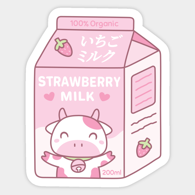 Kawaii Strawberry Milk Carton With Cow Mascot Strawberry Milk Sticker Teepublic 
